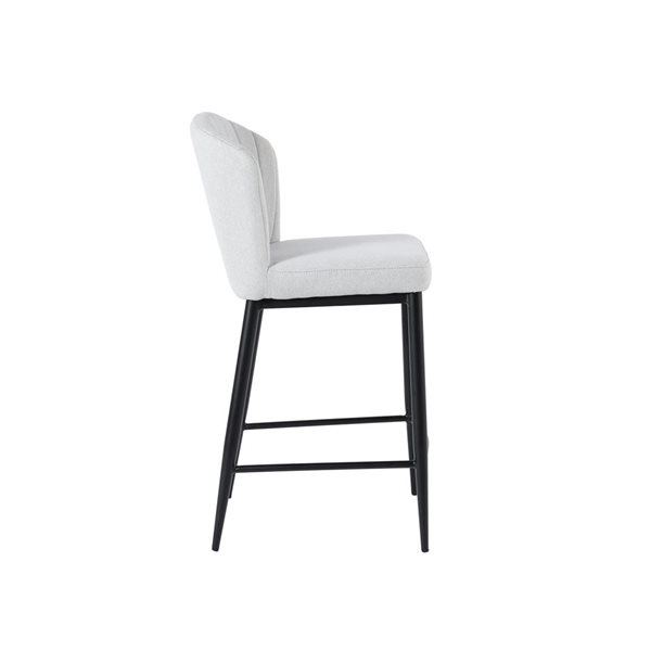 Plata Import Wave Stylish White Fabric Upholstered Stool with Black Matte Legs (Set of 2)