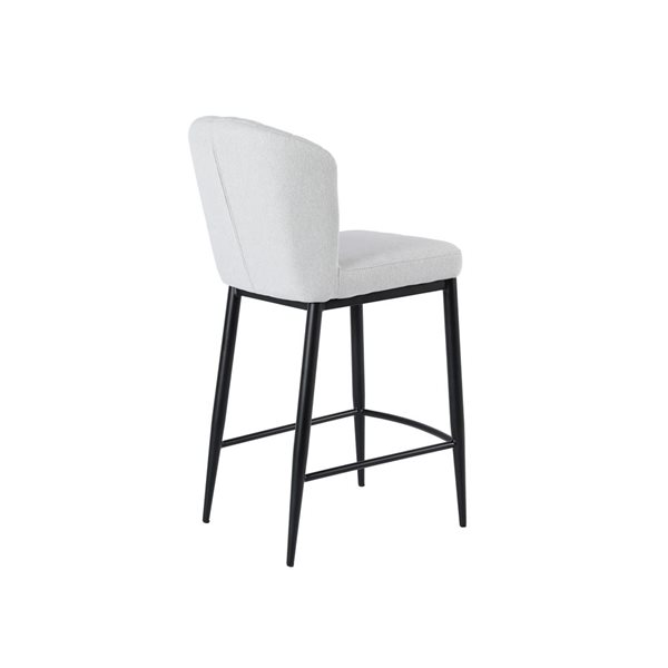 Plata Import Wave Stylish White Fabric Upholstered Stool with Black Matte Legs (Set of 2)