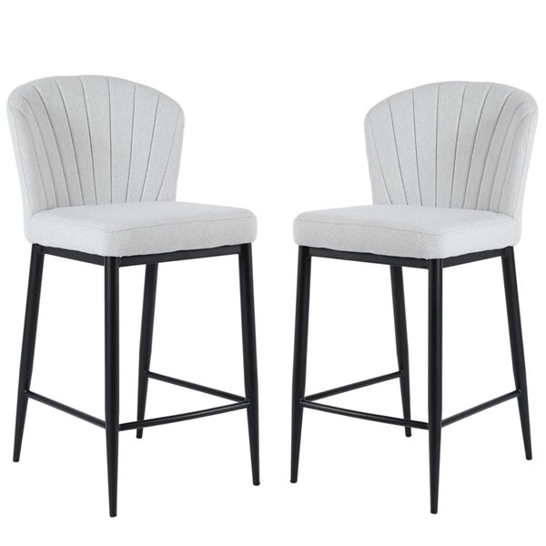 Plata Import Wave Stylish White Fabric Upholstered Stool with Black Matte Legs (Set of 2)