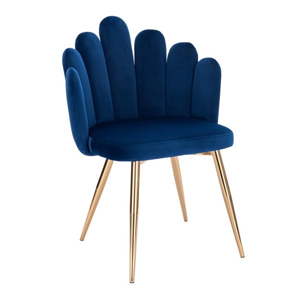 Plata Import Medley Blue Velvet Upholstered Chair with Gold Metal Legs (Set of 2)