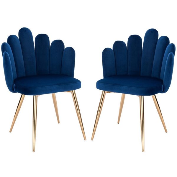 Plata Import Medley Blue Velvet Upholstered Chair with Gold Metal Legs (Set of 2)