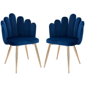 Plata Import Medley Blue Velvet Upholstered Chair with Gold Metal Legs (Set of 2)