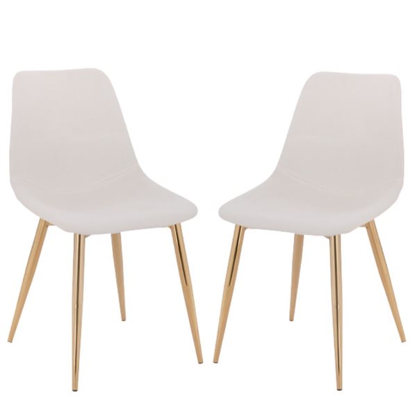 Plata Import Dorian White Linen Upholstered Chair with Gold Metal Legs (Set of 2)