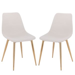 Plata Import Dorian White Linen Upholstered Chair with Gold Metal Legs (Set of 2)