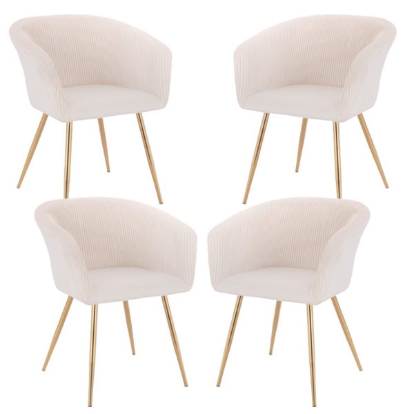 Plata Import Susan White Velvet Upholstered Chair with Gold Metal Legs (Set of 4)