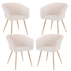 Plata Import Susan White Velvet Upholstered Chair with Gold Metal Legs (Set of 4)