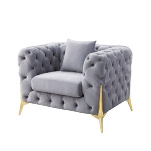 Plata Decor Finick Lounge Chair with Grey Velvet Upholstery