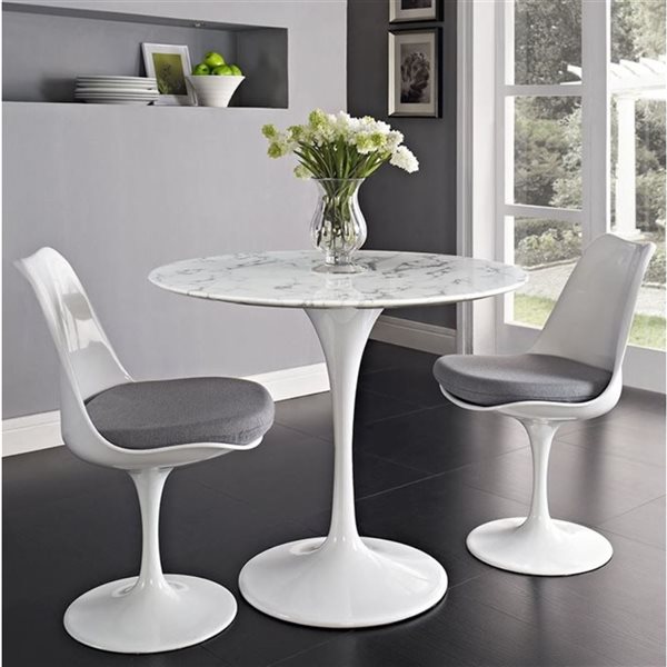 Plata Import Oura White Round Extending Removable 43-in Marble Table with Gloss Metal Base