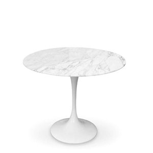 Plata Import Oura White Round Extending Removable 43-in Marble Table with Gloss Metal Base