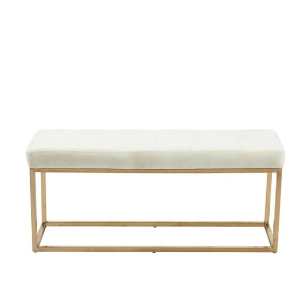 Plata Import Cisne Gold Bench 40-in with Beige Velvet Upholstery