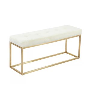 Plata Import Cisne Gold Bench 40-in with White PU Leather Upholstery