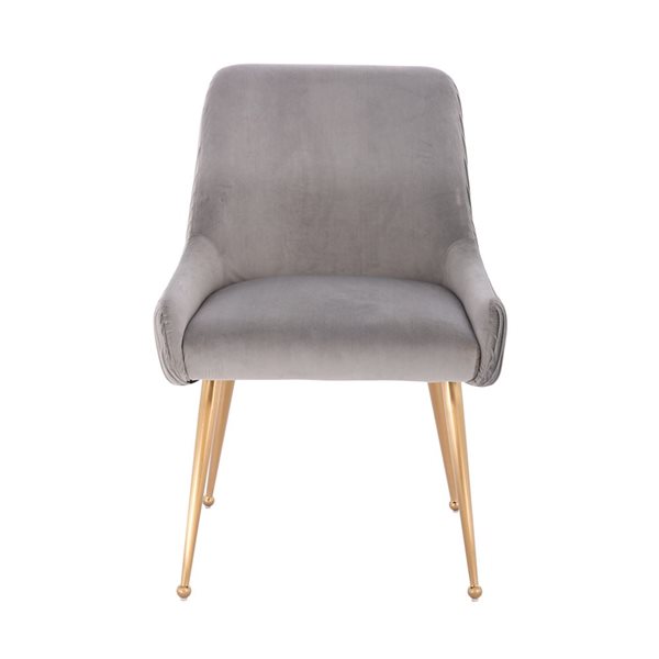 Plata Import Heye llI Chair with Grey Velvet Upholstered and Gold Metal Legs (Set of 4)