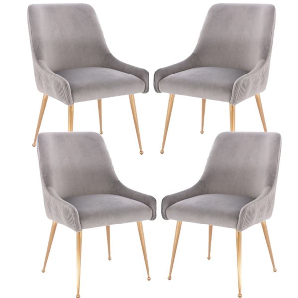 Plata Import Heye llI Chair with Grey Velvet Upholstered and Gold Metal Legs (Set of 4)