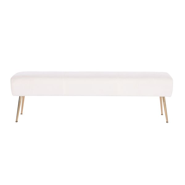 Plata Import O'Donell White Linen Upholstered Bench with Metal Base