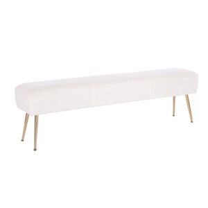 Plata Import O'Donell White Linen Upholstered Bench with Metal Base