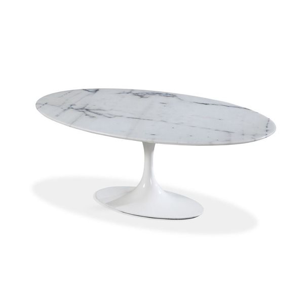 Plata Import Oura White Oval Extending Removable 78-in Marble Table with Gloss Metal Base