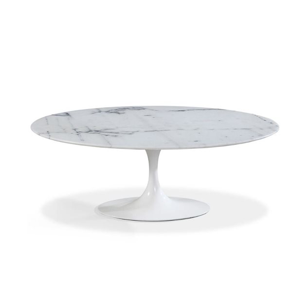 Plata Import Oura White Oval Extending Removable 78-in Marble Table with Gloss Metal Base