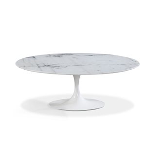 Plata Import Oura White Oval Extending Removable 78-in Marble Table with Gloss Metal Base