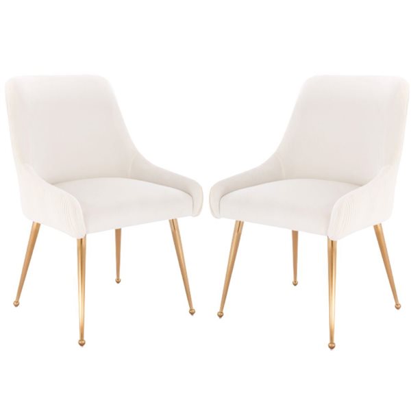 Plata Import Heye llI Chair with Beige Velvet Upholstered and Gold Metal Legs (Set of 2)