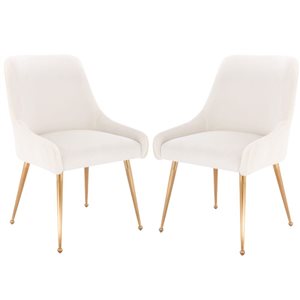 Plata Import Heye llI Chair with Beige Velvet Upholstered and Gold Metal Legs (Set of 2)