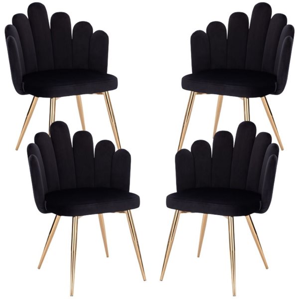 Plata Import Medley Black Velvet Upholstered Chair with Gold Metal Legs (Set of 4)