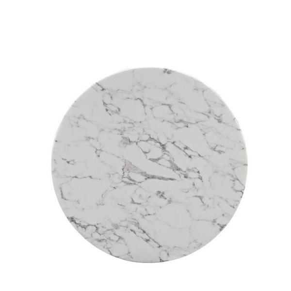 Plata Import Oura White Round Extending Removable 39-in Marble Table with Gloss Metal Base