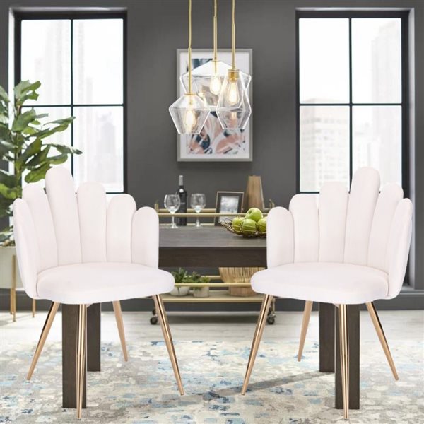 Plata Import Medley White Linen Upholstered Chair with Gold Metal Legs (Set of 2)