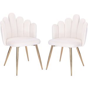 Plata Import Medley White Linen Upholstered Chair with Gold Metal Legs (Set of 2)