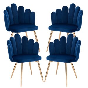 Plata Import Medley Blue Velvet Chair Upholstered with Gold Metal Legs (Set of 4)