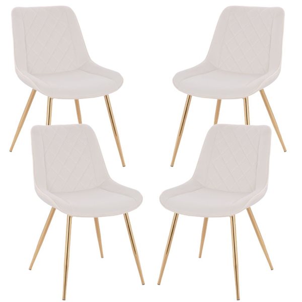 Plata Import Taylor White Velvet Upholstered Chair with Gold Metal Legs (Set of 4)