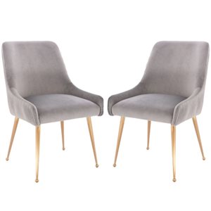 Plata Import Heye llI Chair with Grey Velvet Upholstered and Gold Metal Legs (Set of 2)