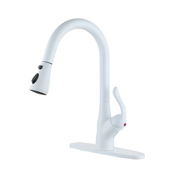 Clihome Matte White 3-Function Single-Handle Pull-Down Kitchen Faucet