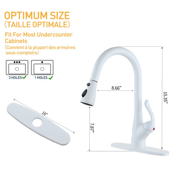 Clihome Matte White 3-Function Single-Handle Pull-Down Kitchen Faucet