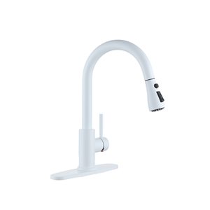 Clihome Matte White 3-Function Single-Handle Pull-Down Spout Kitchen Faucet