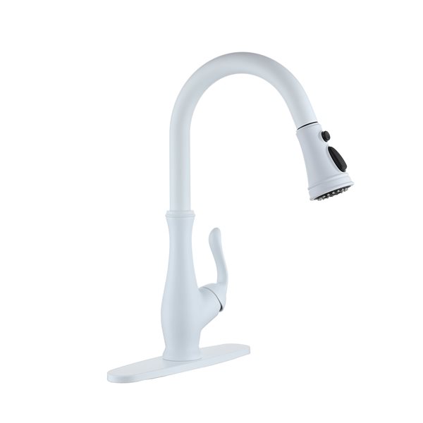 Clihome Matte White 3-Function Single-Handle Pull Down Spout Kitchen Faucet