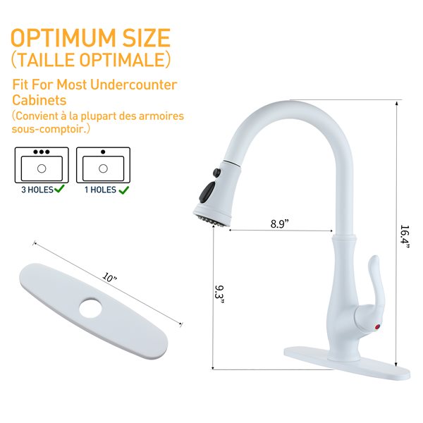 Clihome Matte White 3-Function Single-Handle Pull Down Spout Kitchen Faucet