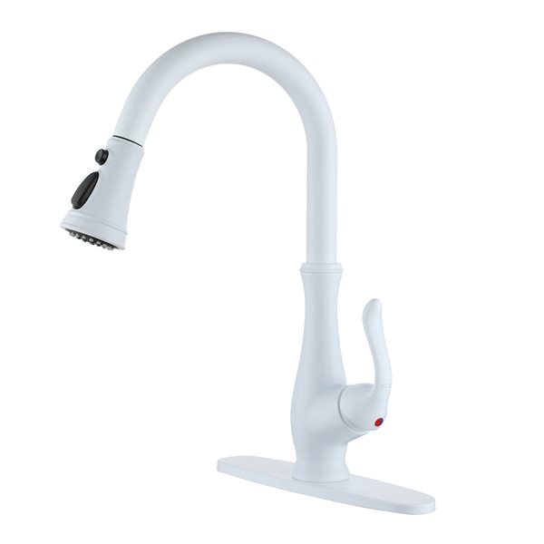 Clihome Matte White 3-Function Single-Handle Pull Down Spout Kitchen Faucet