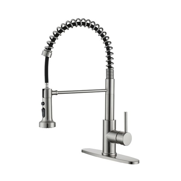 Clihome Brushed Nickel 3Function Single Handle Pull Down Kitchen Faucet With Base Plate CL