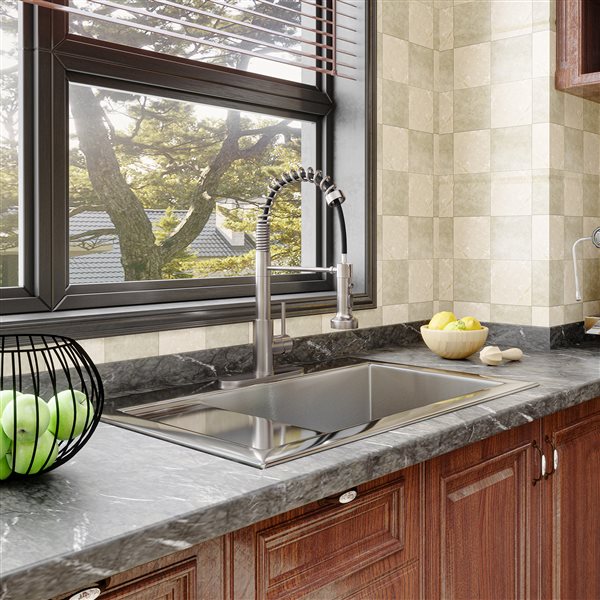 Clihome Brushed Nickel 3-Function Single Handle Pull Down Kitchen Faucet With Base Plate