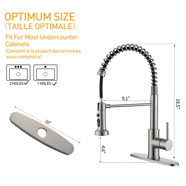 Clihome Brushed Nickel 3-Function Single Handle Pull Down Kitchen Faucet With Base Plate