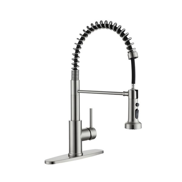 Clihome Brushed Nickel 3-Function Single Handle Pull Down Kitchen Faucet With Base Plate