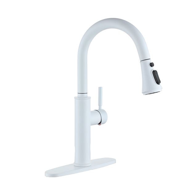 Clihome Matte White 4-Function Single-Handle Pull-Down Spout Kitchen Faucet With Base Plate
