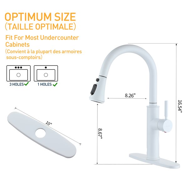 Clihome Matte White 4-Function Single-Handle Pull-Down Spout Kitchen Faucet With Base Plate