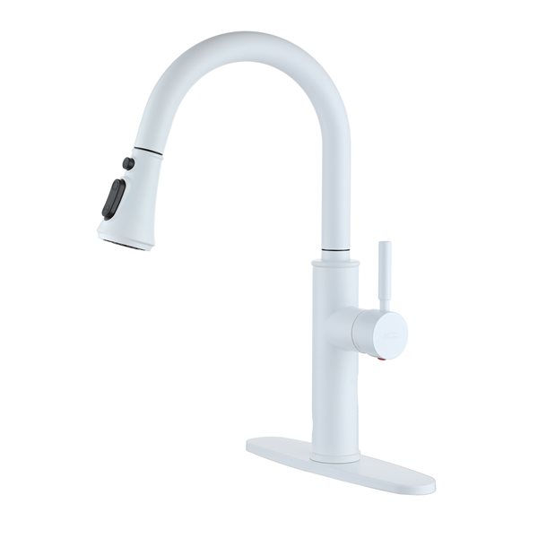 Clihome Matte White 4-Function Single-Handle Pull-Down Spout Kitchen Faucet With Base Plate