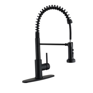 Clihome Matte Black 3-Function Single Handle Pull Down Kitchen Faucet With Base Plate