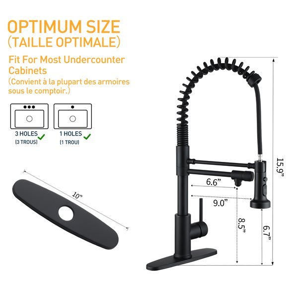 Clihome Matte Black 3-Function Single Handle Pull-Down Kitchen Faucet With Clean Water Spout