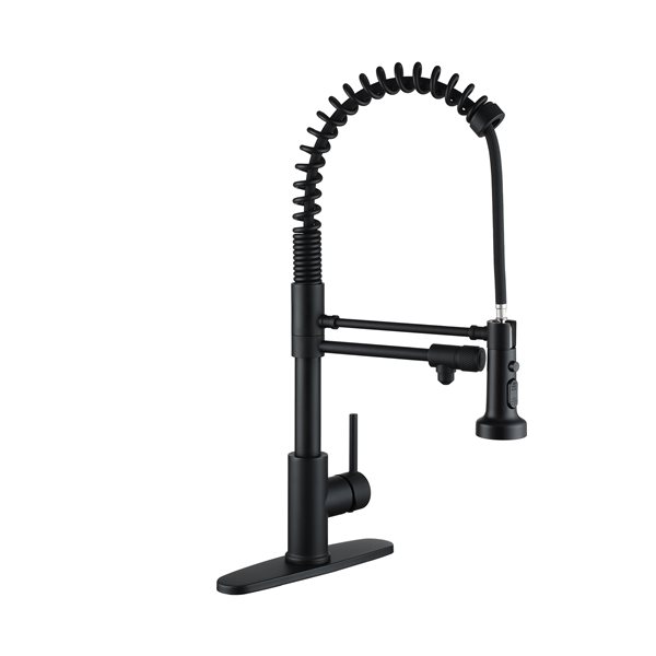 Clihome Matte Black 3-Function Single Handle Pull-Down Kitchen Faucet With Clean Water Spout