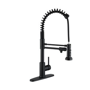 Clihome Matte Black 3-Function Single Handle Pull-Down Kitchen Faucet With Clean Water Spout