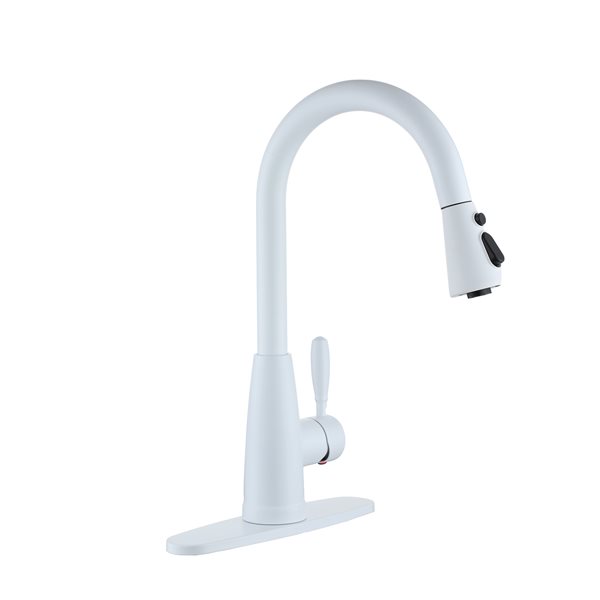 Clihome Matte White 3-Function 1-Handle Pull-Down Spout Kitchen Faucet