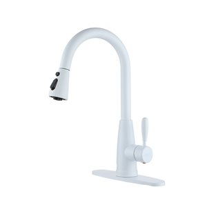 Clihome Matte White 3-Function 1-Handle Pull-Down Spout Kitchen Faucet